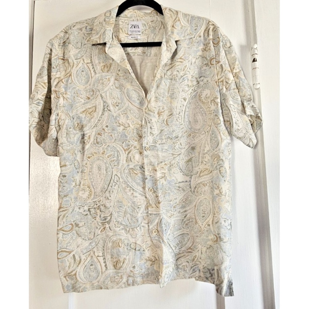 ZARA mens S relaxed fit button up shirt collar Paisley print